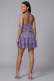 Floral White Pink Flower Short A Line Beach Wedding Guest Dress with Ruffles