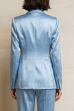 Blue 2 Piece Peak Lapel Single Breasted Wide Leg Prom Suits