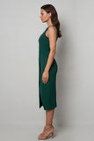 Midi Dark Green Bateau Neck Pencil Work Dress with Slit