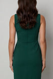 Midi Dark Green Bateau Neck Pencil Work Dress with Slit