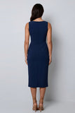 Midi Dark Green Bateau Neck Pencil Work Dress with Slit