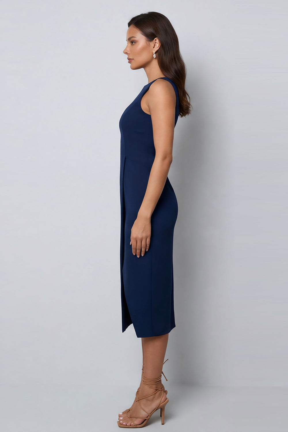 Midi Dark Green Bateau Neck Pencil Work Dress with Slit