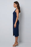 Midi Dark Green Bateau Neck Pencil Work Dress with Slit