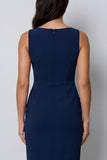 Midi Dark Green Bateau Neck Pencil Work Dress with Slit