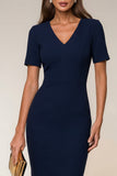 Navy Round Neck Short Pencil Work Dress