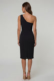 Black Pencil Knee Length One Shoulder Work Dress