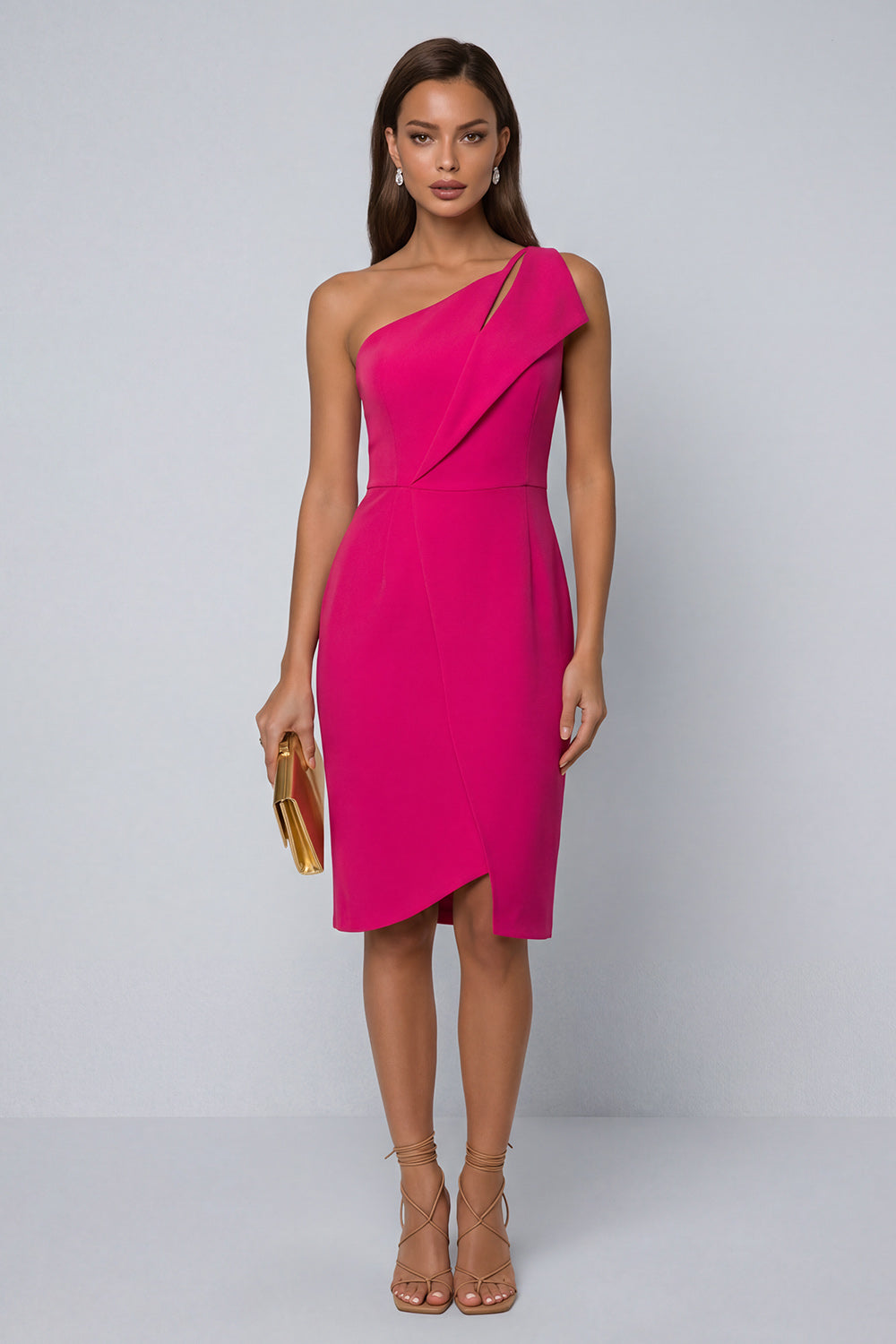 Black Pencil Knee Length One Shoulder Work Dress