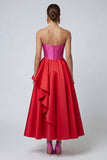 Fuchsia and Red Long A Line Patchwork Corset Ruffled Formal Dress