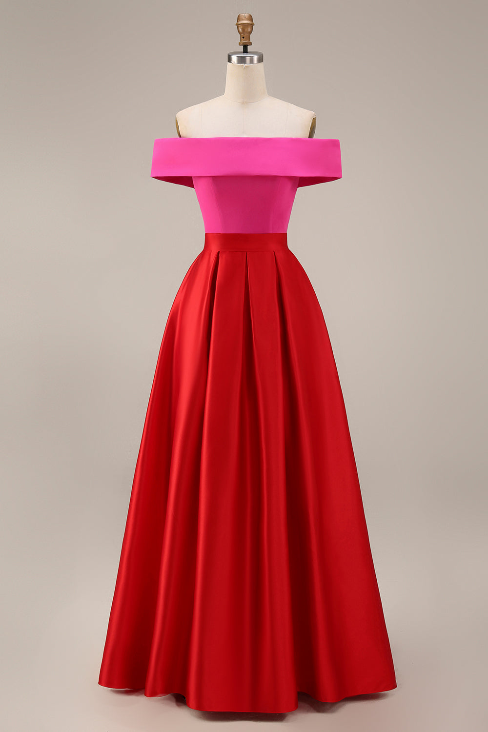 Fuchsia and Red Long A Line Off the Shoulder Patchwork Formal Dress