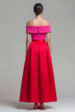 Fuchsia and Red Long A Line Off the Shoulder Patchwork Formal Dress