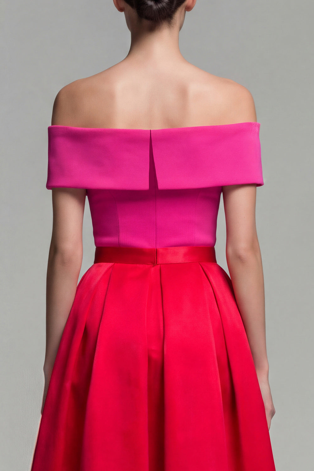 Fuchsia and Red Long A Line Off the Shoulder Patchwork Formal Dress