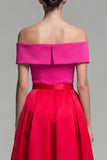 Fuchsia and Red Long A Line Off the Shoulder Patchwork Formal Dress