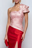 Pink and Red Long Patchwork Mermid Formal Dress with Slit