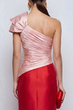 Pink and Red Long Patchwork Mermid Formal Dress with Slit