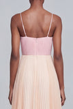Pink and Champagne Patchwork Long Pleated Spaghetti Straps Formal Dress