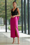 Fuchsia and Black Maxi Sheath Sparkly Patchwork Formal Dress with Slit