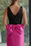 Fuchsia and Black Maxi Sheath Sparkly Patchwork Formal Dress with Slit
