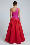 Fuchsia and Red Long A Line Patchwork Formal Dress with Slit
