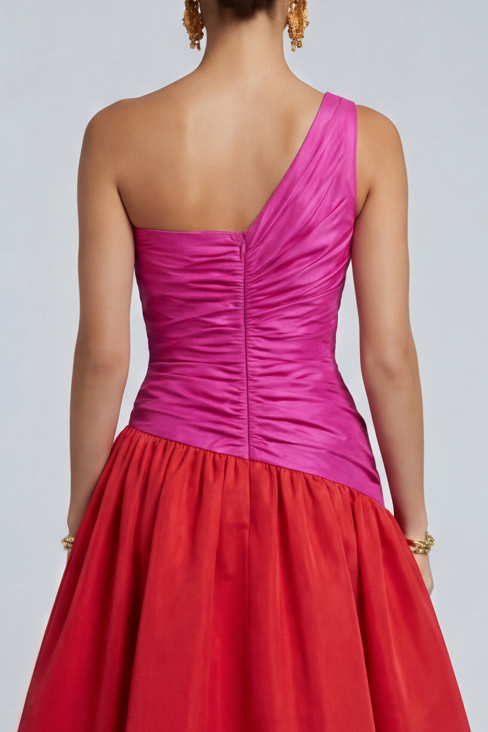 Fuchsia and Red Long A Line Patchwork Formal Dress with Slit