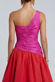 Fuchsia and Red Long A Line Patchwork Formal Dress with Slit