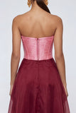 Pink and Burgundy Long A Line Patchwork Corset Formal Dress with Slit
