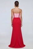 Pink and Red Long Mermid Patchwork Strapless Formal Dress with Slit