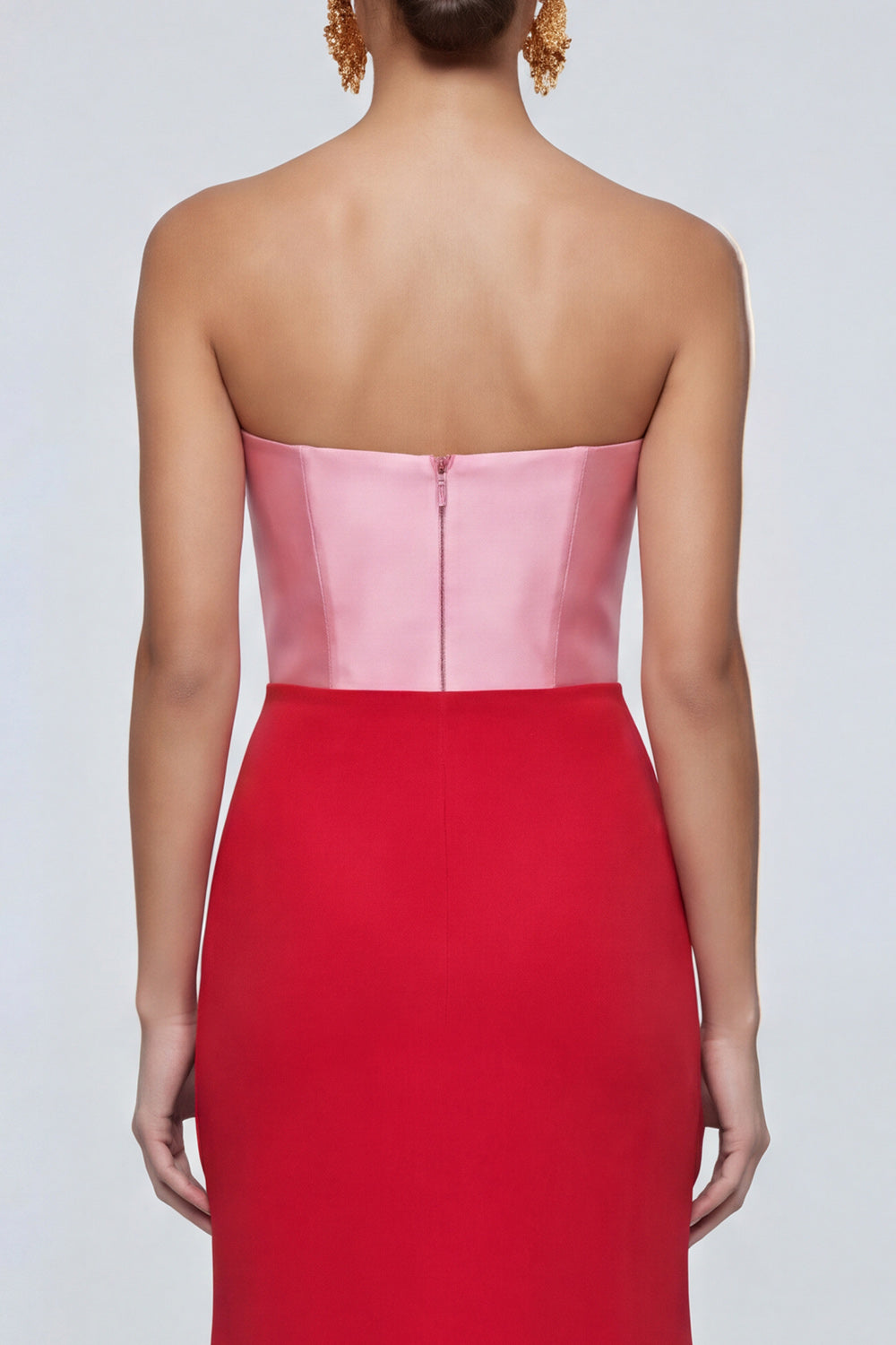 Pink and Red Long Mermid Patchwork Strapless Formal Dress with Slit