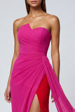 Fuchsia Strapless Long Mermaid Patchwork Formal Dress with Side Cape