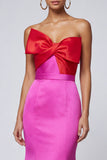 Fuchsia and Red Mermaid Patchwork Long Formal Dress with Bow