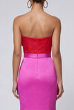 Fuchsia and Red Mermaid Patchwork Long Formal Dress with Bow