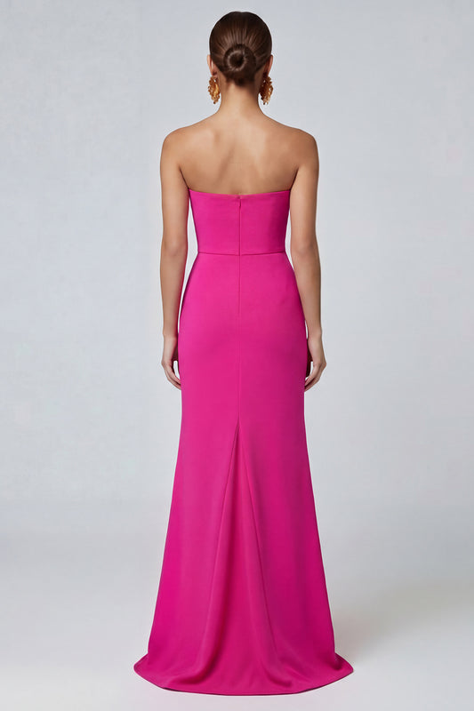 Fuchsia and Red Long Patchwork Mermaid Strapless Formal Dress