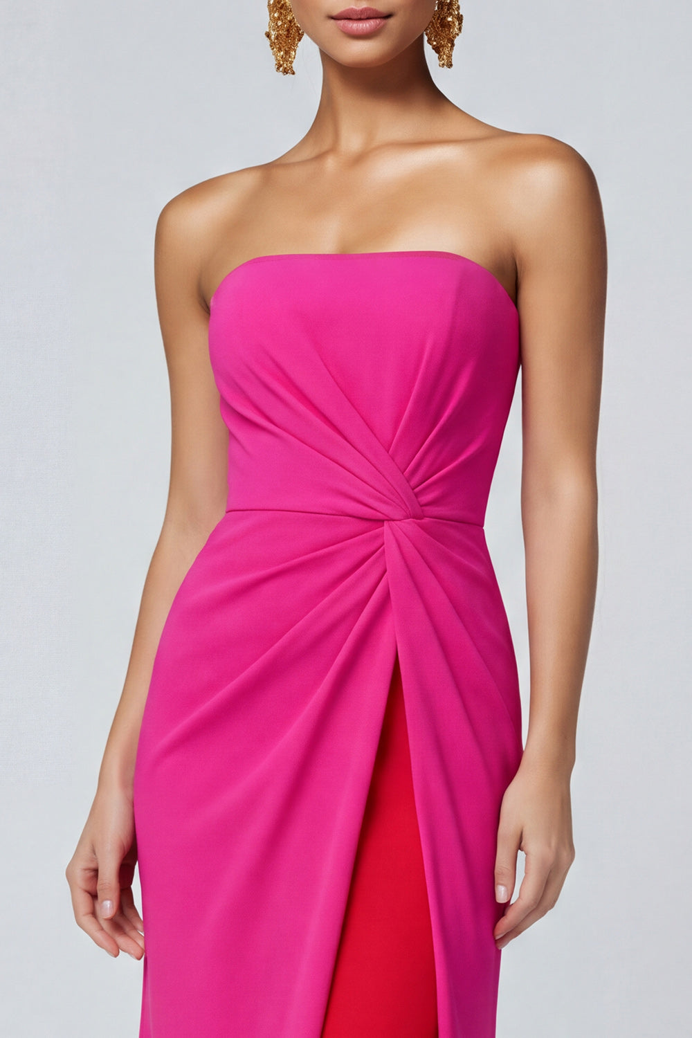 Fuchsia and Red Long Patchwork Mermaid Strapless Formal Dress