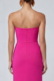 Fuchsia and Red Long Patchwork Mermaid Strapless Formal Dress