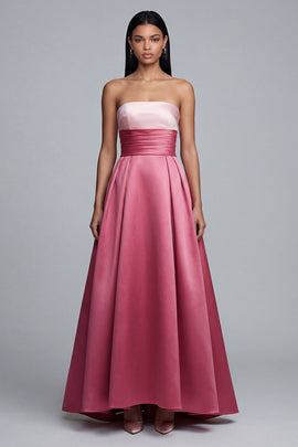 Pink Long A Line Satin Strapless Patchwork Formal Dress
