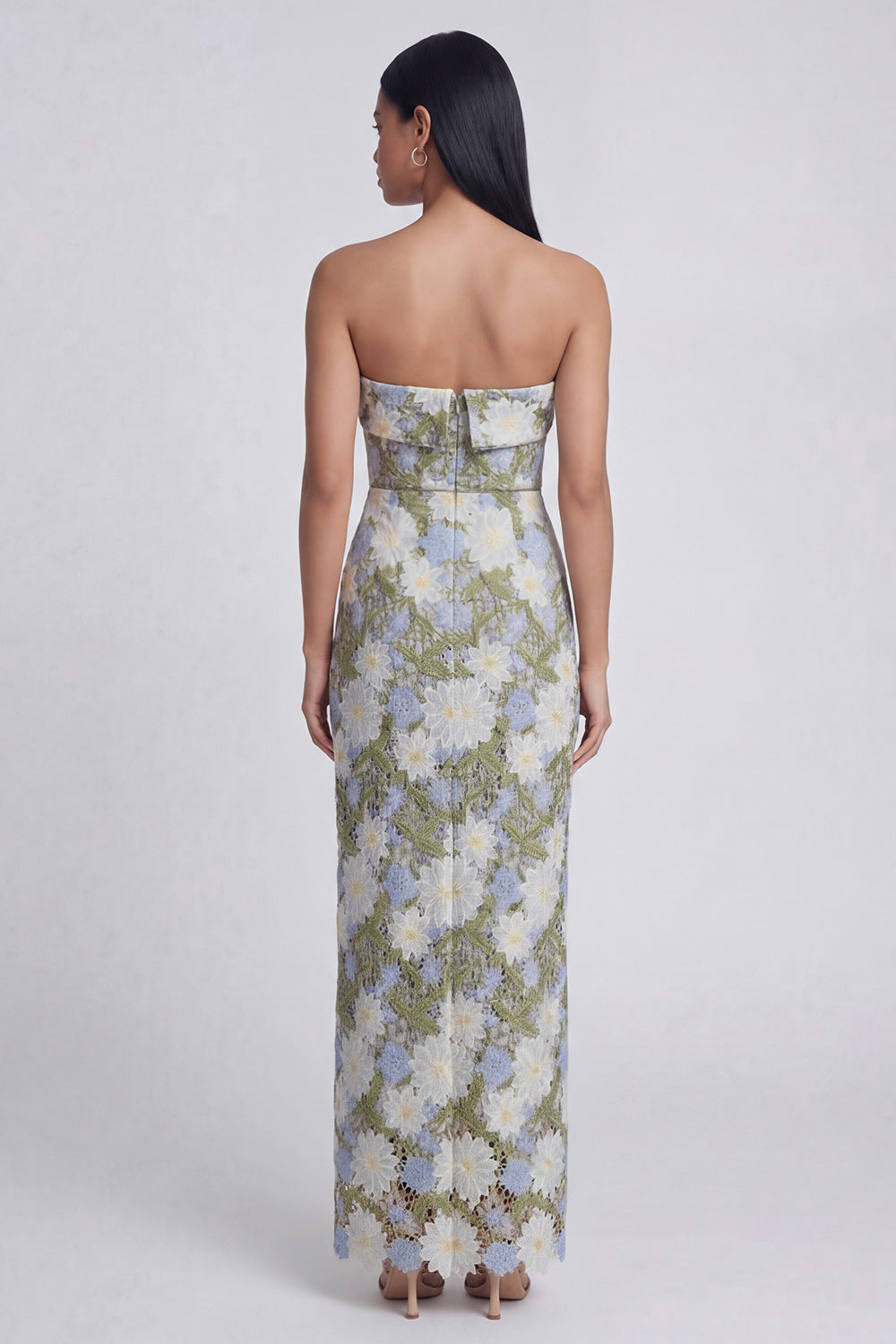 Green Strapless Maxi Sheath Floral Wedding Guest Dress