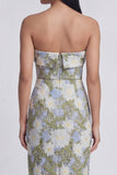 Green Strapless Maxi Sheath Floral Wedding Guest Dress