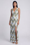Green Maxi Sheath V-Neck Floral Wedding Guest Dress with Slit
