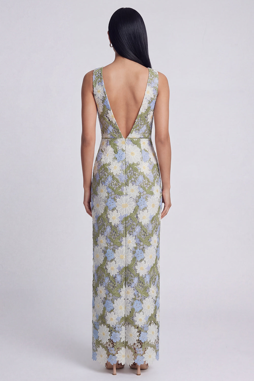 Green Maxi Sheath V-Neck Floral Wedding Guest Dress with Slit