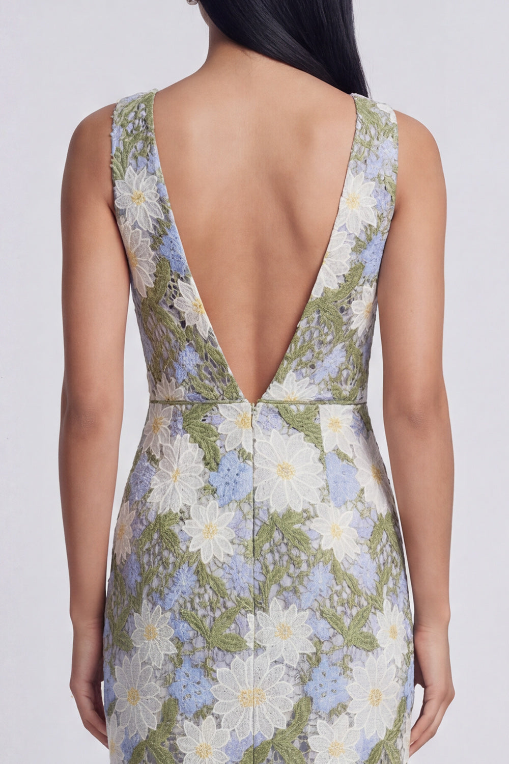 Green Maxi Sheath V-Neck Floral Wedding Guest Dress with Slit