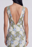 Green Maxi Sheath V-Neck Floral Wedding Guest Dress with Slit