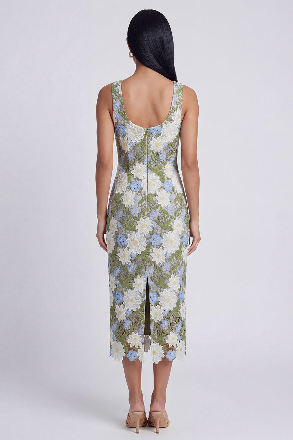 Green Scoop Floral Maxi Sheath Wedding Guest Dress