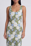 Green Scoop Floral Maxi Sheath Wedding Guest Dress