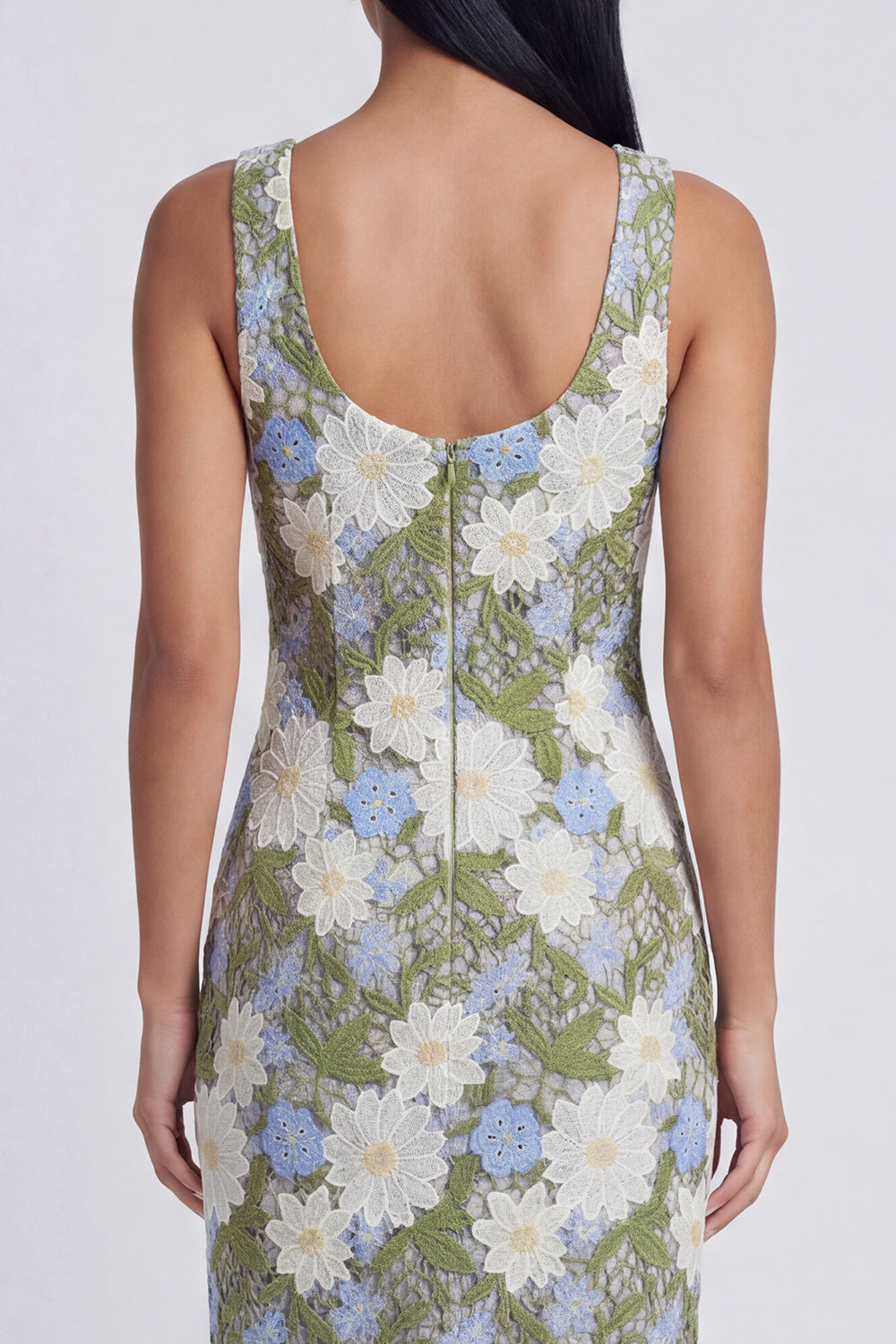 Green Scoop Floral Maxi Sheath Wedding Guest Dress