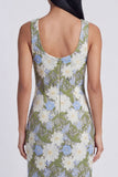 Green Scoop Floral Maxi Sheath Wedding Guest Dress