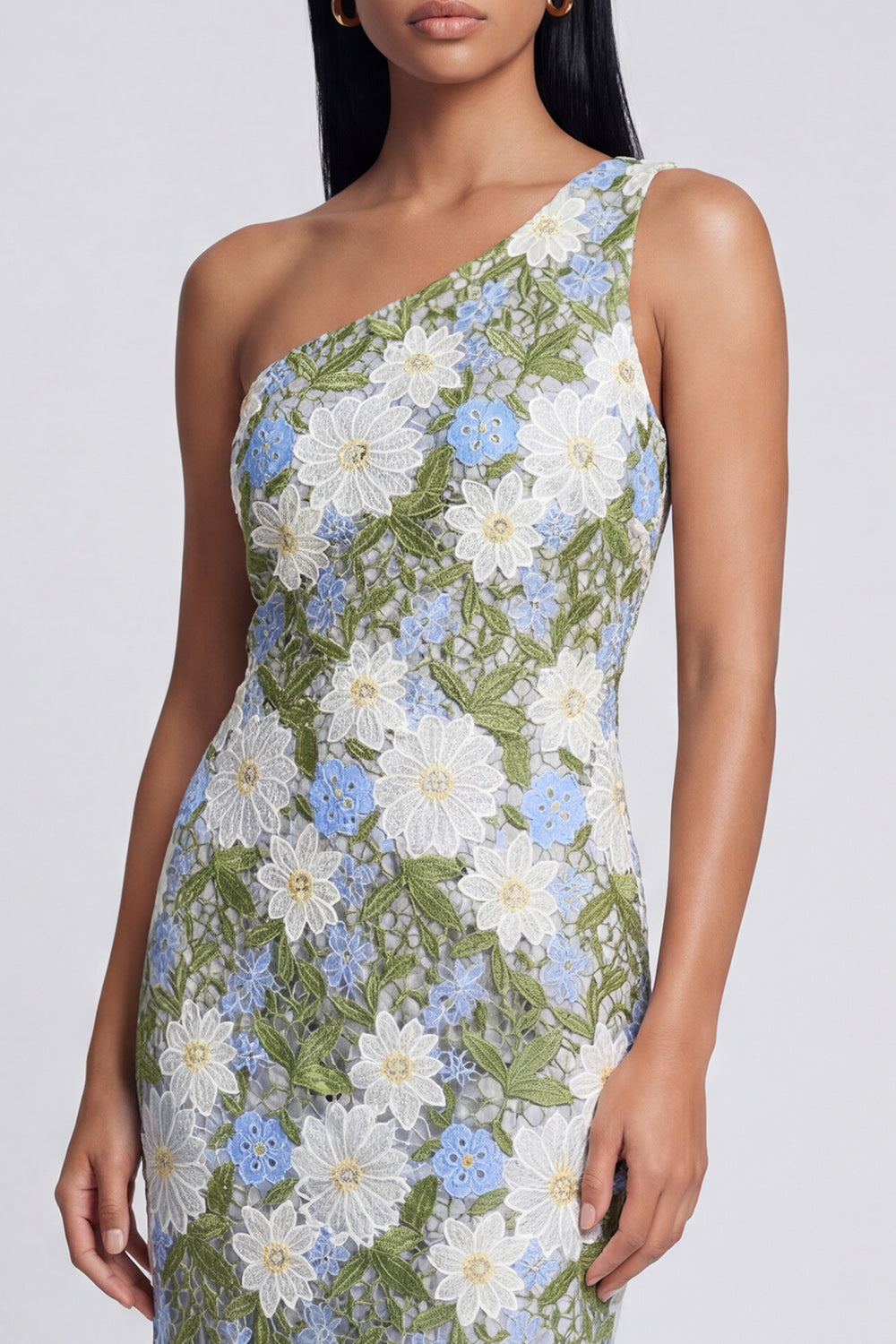 Green Floral Sheath Maxi Wedding Guest Dress