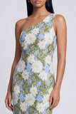 Green Floral Sheath Maxi Wedding Guest Dress