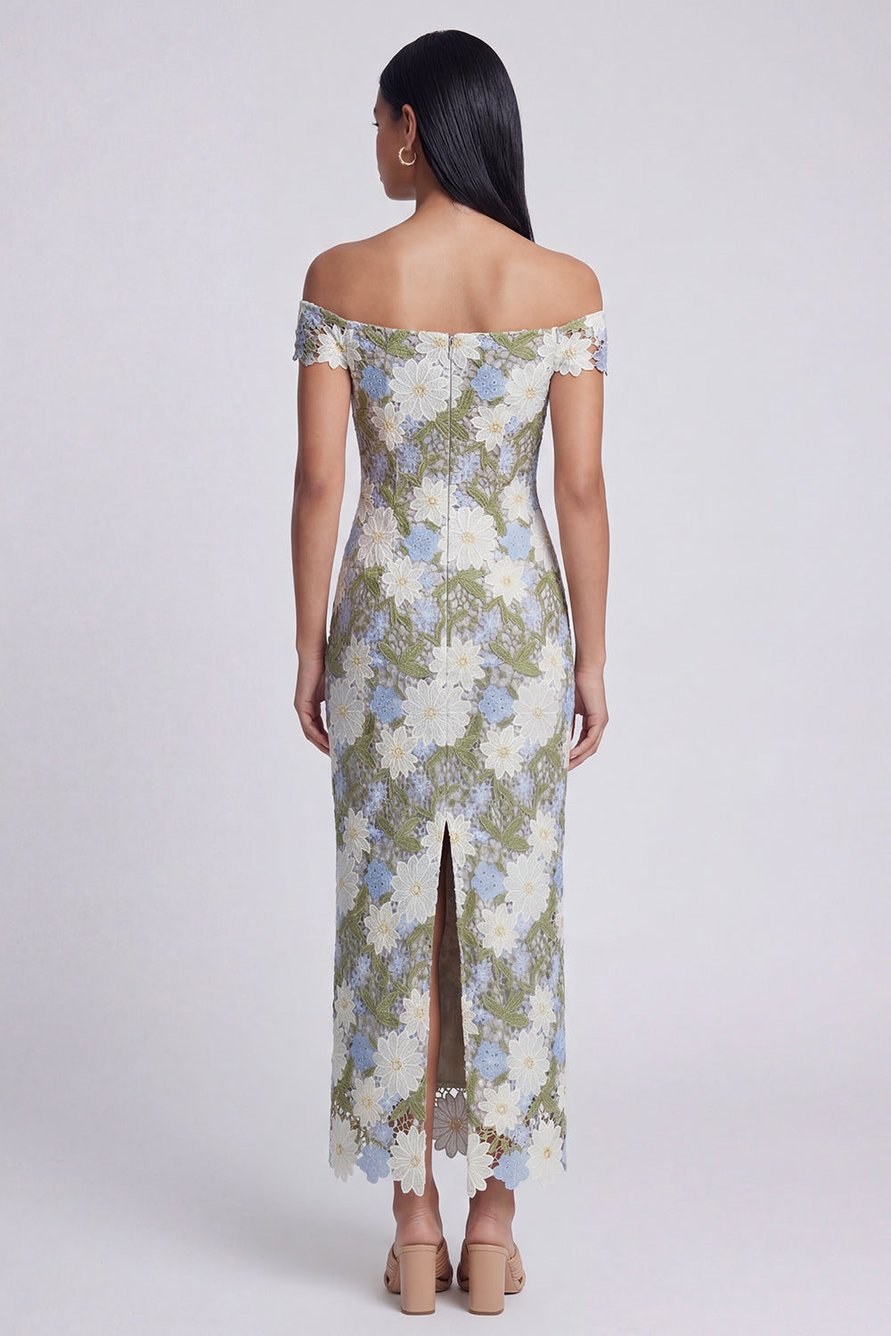 Green Sheath Floral Maxi Wedding Guest Dress