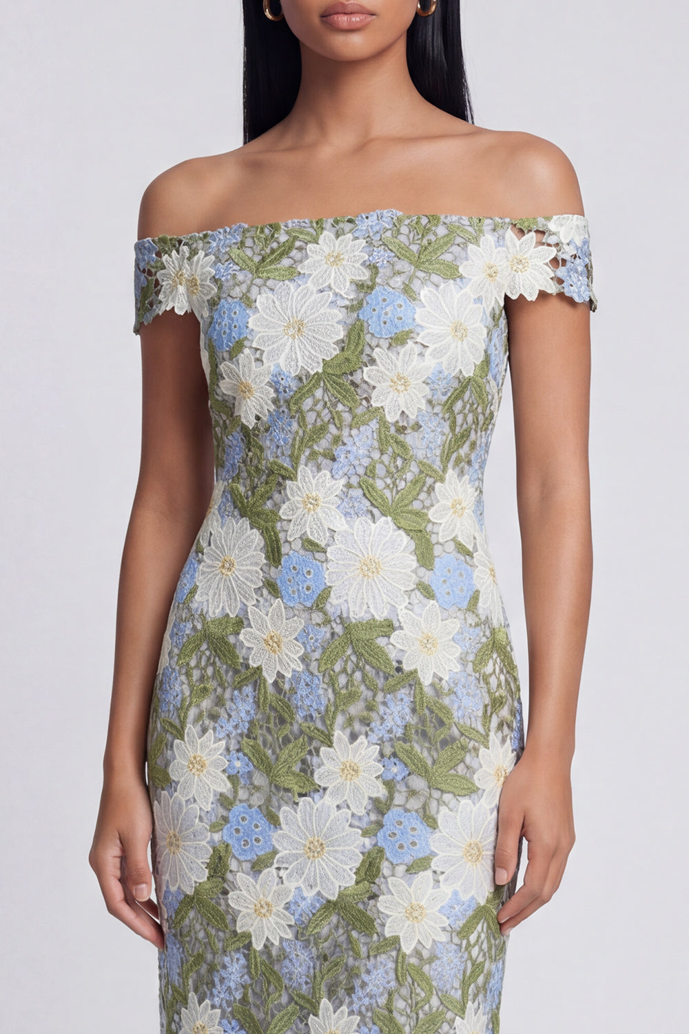 Green Sheath Floral Maxi Wedding Guest Dress