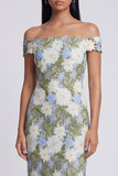 Green Sheath Floral Maxi Wedding Guest Dress