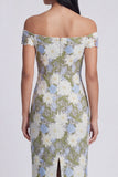 Green Sheath Floral Maxi Wedding Guest Dress